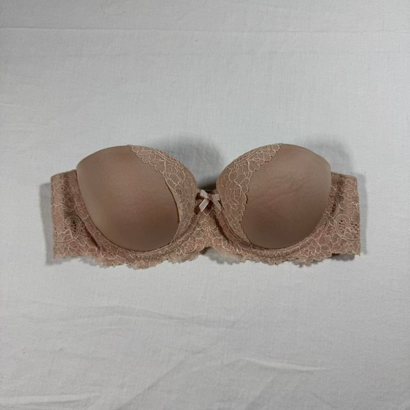 Victoria's Secret Lace Dream Angel Bra Beige Strapless Underwired Lace 32B - Picture 2 of 8